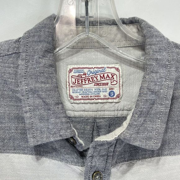 Mens Shirt Small Cotton Gray Color Block Button Up Long Sleeve Jeffrey Max - Picture 4 of 16